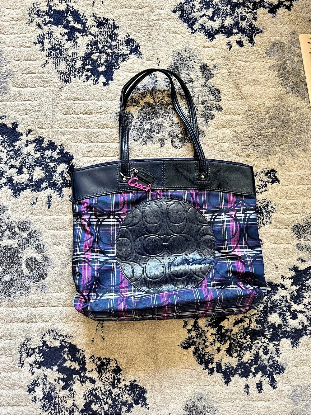 Coach Poppy Pop C Plaid Tote Blue & Purple